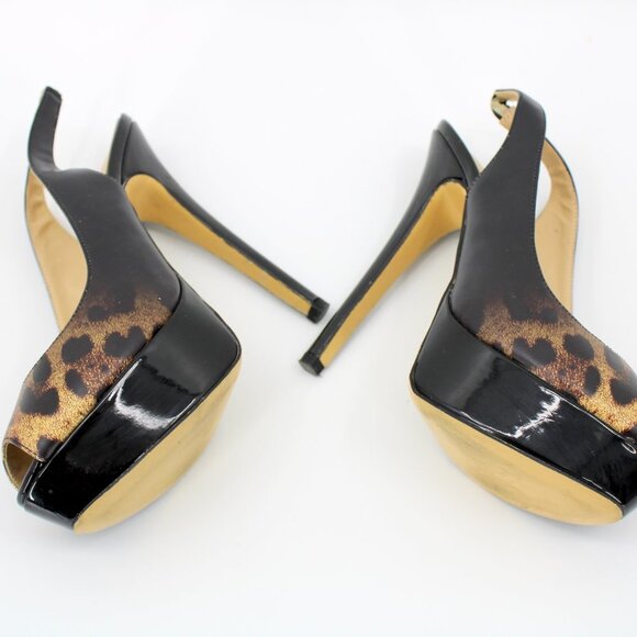Only Maker High Heels Leopard Peep Toe Platform Slingbacks Shoes EU 36 - Picture 8 of 9